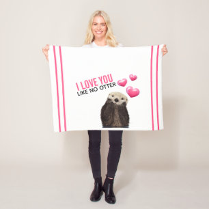 Cute Otter med Rosa Hearts Kärlek You Pun Fleecefilt