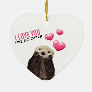 Cute Otter med Rosa Hearts Kärlek You Pun Julgransprydnad Keramik