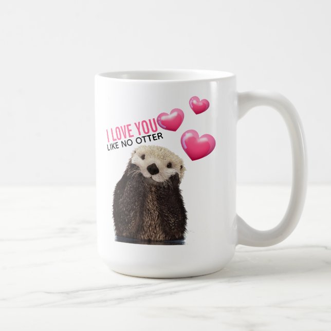 Cute Otter med Rosa Hearts Kärlek You Pun Kaffemugg (Höger)