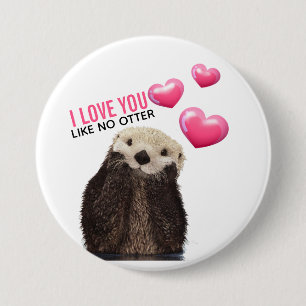 Cute Otter med Rosa Hearts Kärlek You Pun Knapp
