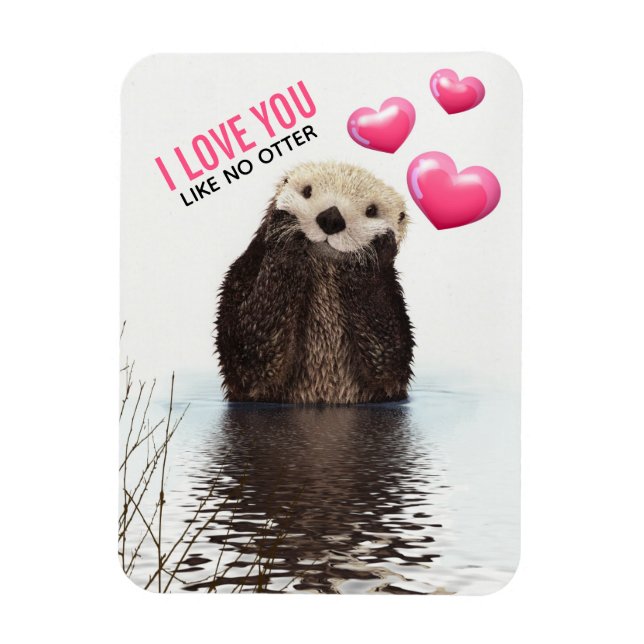 Cute Otter med Rosa Hearts Kärlek You Pun Magnet (Vertikal)