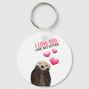 Cute Otter med Rosa Hearts Kärlek You Pun Nyckelring