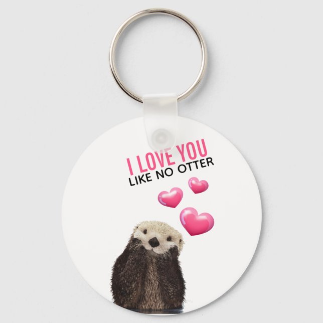 Cute Otter med Rosa Hearts Kärlek You Pun Nyckelring (Framsida)