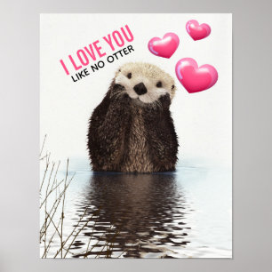 Cute Otter med Rosa Hearts Kärlek You Pun Poster