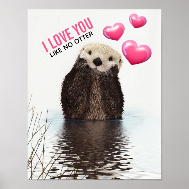 Cute Otter med Rosa Hearts Kärlek You Pun Poster (Framsidan)