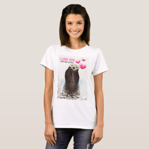 Cute Otter med Rosa Hearts Kärlek You Pun T Shirt