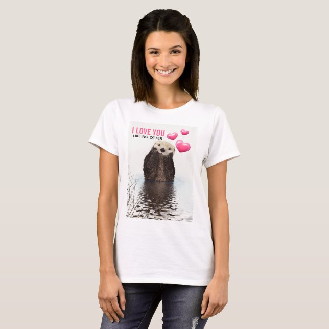 Cute Otter med Rosa Hearts Kärlek You Pun T Shirt (Hel framsida)