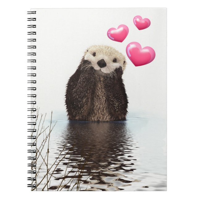 Cute Otter med Rosa Kärlek Hearts Anteckningsbok (Framsidan)