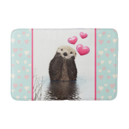 Cute Otter med Rosa Kärlek Hearts Badrumsmatta