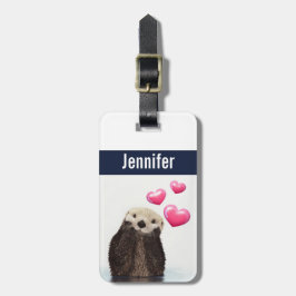 Cute Otter med Rosa Kärlek Hearts Bagagebricka