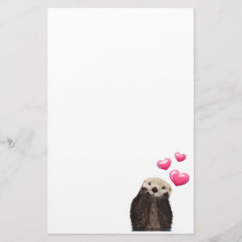 Cute Otter med Rosa Kärlek Hearts Brevpapper