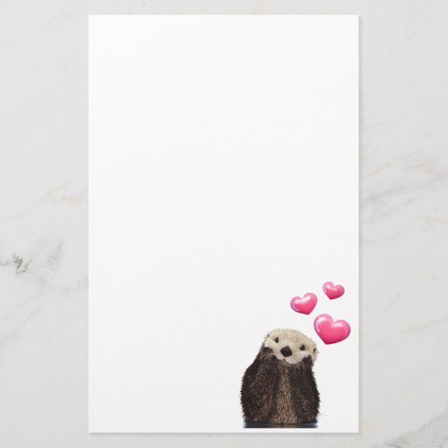 Cute Otter med Rosa Kärlek Hearts Brevpapper (Framsida)