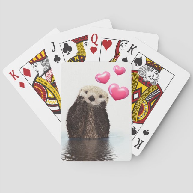 Cute Otter med Rosa Kärlek Hearts Casinokort (Baksidan)