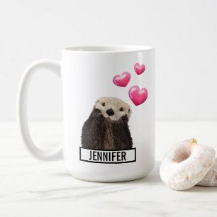 Cute Otter med Rosa Kärlek Hearts Kaffemugg