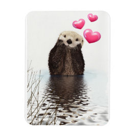 Cute Otter med Rosa Kärlek Hearts Magnet