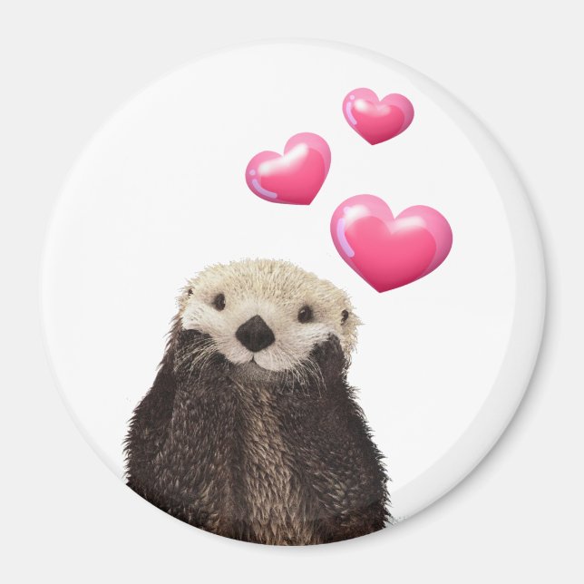 Cute Otter med Rosa Kärlek Hearts Magnet (Framsidan)