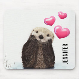 Cute Otter med Rosa Kärlek Hearts Musmatta