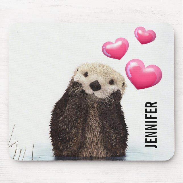 Cute Otter med Rosa Kärlek Hearts Musmatta (Framsidan)