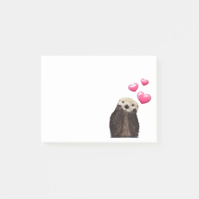 Cute Otter med Rosa Kärlek Hearts Post-it Block (Framsida)