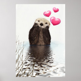 Cute Otter med Rosa Kärlek Hearts Poster