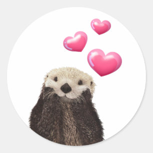 Cute Otter med Rosa Kärlek Hearts Runt Klistermärke
