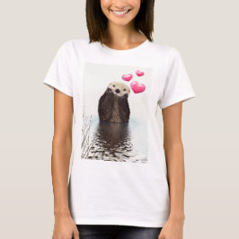 Cute Otter med Rosa Kärlek Hearts T Shirt