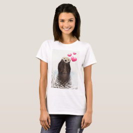 Cute Otter med Rosa Kärlek Hearts T Shirt