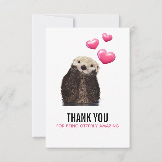 Cute Otter med Valentineser Hearts Funny Pun Tack Kort (Framsida)