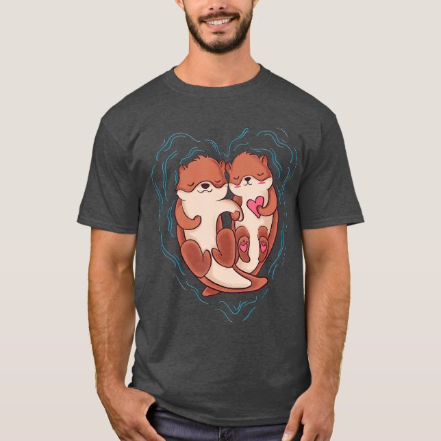 Cute Otter Otters Holding Valentines day Kärlek T Shirt (Framsida)