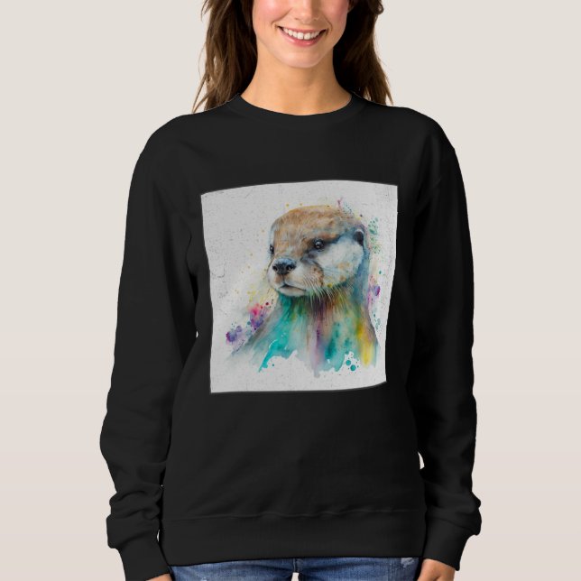 Cute Otter Paint Splatter Illustration Colorful Wa T Shirt (Framsida)
