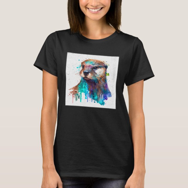 Cute Otter Paint Splatter Illustration Colorful Wa T Shirt (Framsida)
