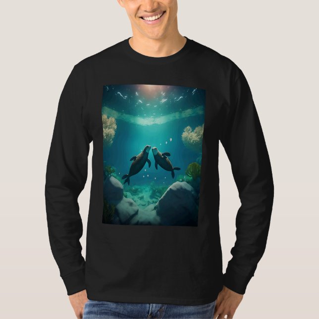 Cute Otter  Sweet Sea Otter Couple  1 T Shirt (Framsida)
