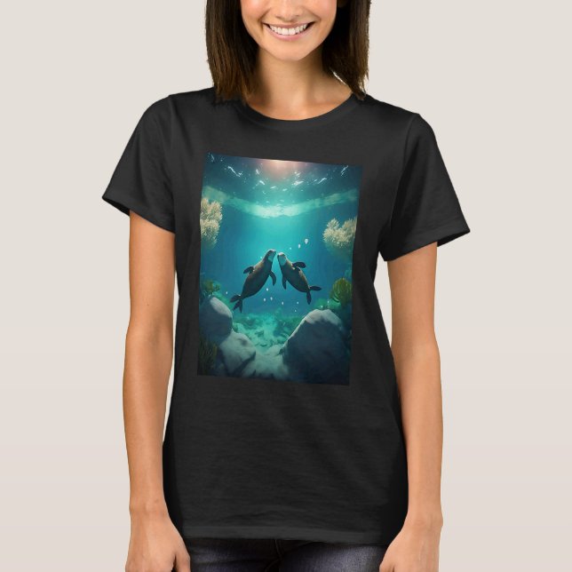 Cute Otter  Sweet Sea Otter Couple  1 T Shirt (Framsida)