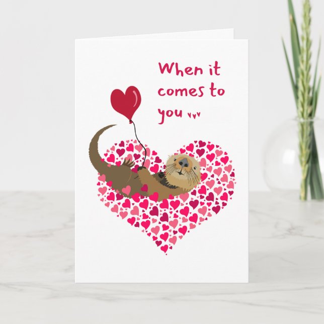 Cute Otter Valentines Day Swimming i Hearts Kort (Framsida)