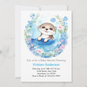 Cute Otter Watercolor Boy Shower Inbjudningar