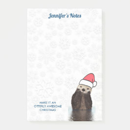 Cute Otter Wearing a Santa Hat God jul Post-it Block