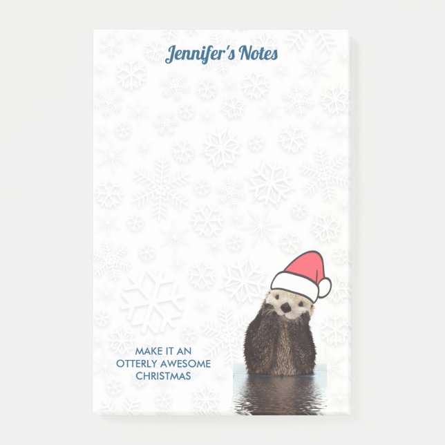 Cute Otter Wearing a Santa Hat God jul Post-it Block (Framsida)