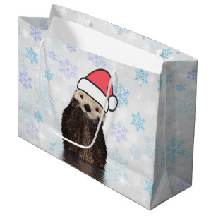 Cute Otter Wearing a Santa Hat jul