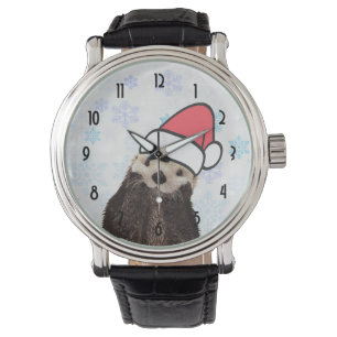 Cute Otter Wearing a Santa Hat jul Armbandsur