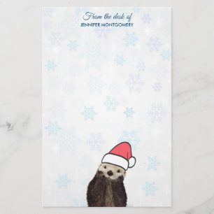 Cute Otter Wearing a Santa Hat jul Brevpapper
