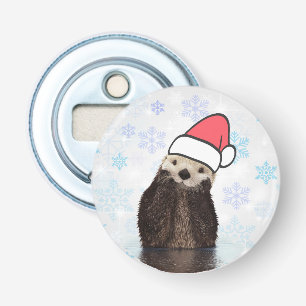 Cute Otter Wearing a Santa Hat jul Flasköppnare