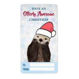 Cute Otter Wearing a Santa Hat jul Gift Fraktsedel