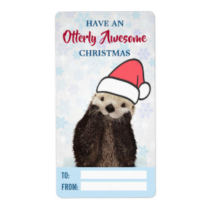 Cute Otter Wearing a Santa Hat jul Gift Fraktsedel