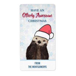 Cute Otter Wearing a Santa Hat jul Gift Fraktsedel