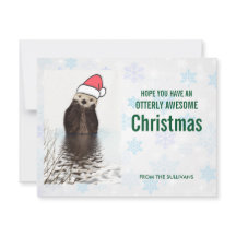 Cute Otter Wearing a Santa Hat jul Hälsning