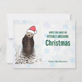 Cute Otter Wearing a Santa Hat jul Hälsning Julkort