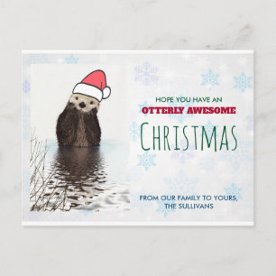 Cute Otter Wearing a Santa Hat jul Hälsning Vykort