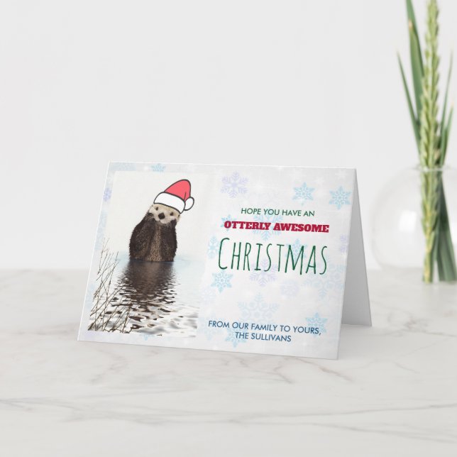 Cute Otter Wearing a Santa Hat jul Kort (Framsida)