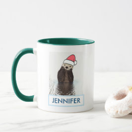 Cute Otter Wearing a Santa Hat jul Mugg