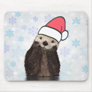 Cute Otter Wearing a Santa Hat jul Musmatta